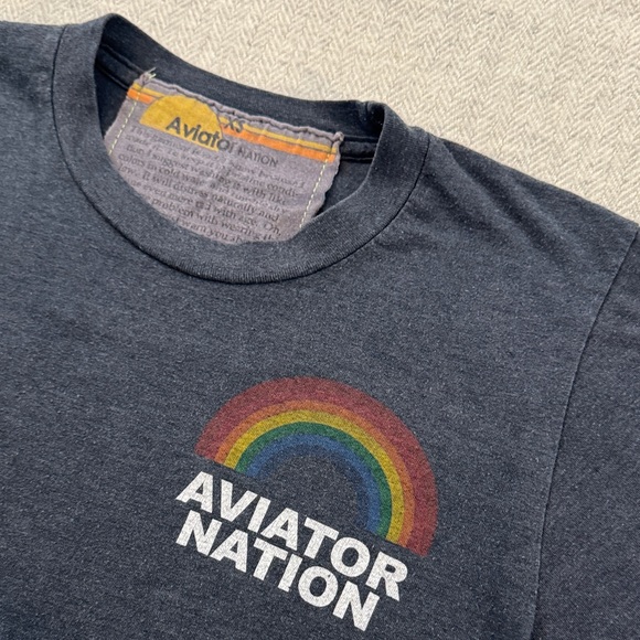 Aviator Nation Women’s Dark Gray Tee with Rainbow Logo - Picture 3 of 3